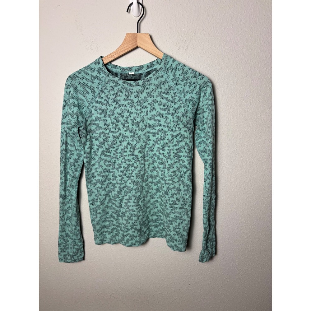 Athleta Momentum Seamless Long Sleeve Shirt Mint Green Pixel Small